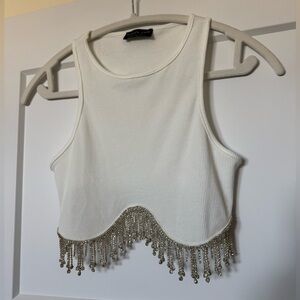 White Fox rhinestone crop top